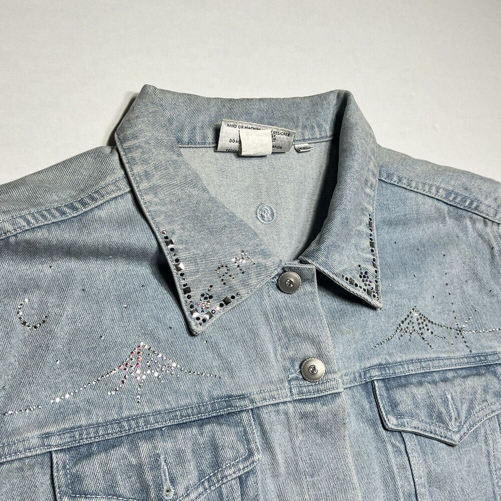 Vintage 90's Y2K Christine Alexander Denim Bling Jacket Women's 2XL Light Wash - Picture 3 of 11